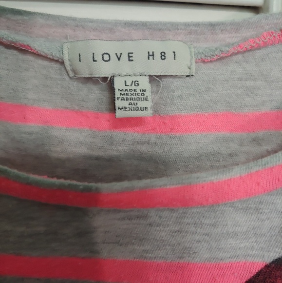 Grey and Pink striped crop top with black bow - Picture 2 of 3